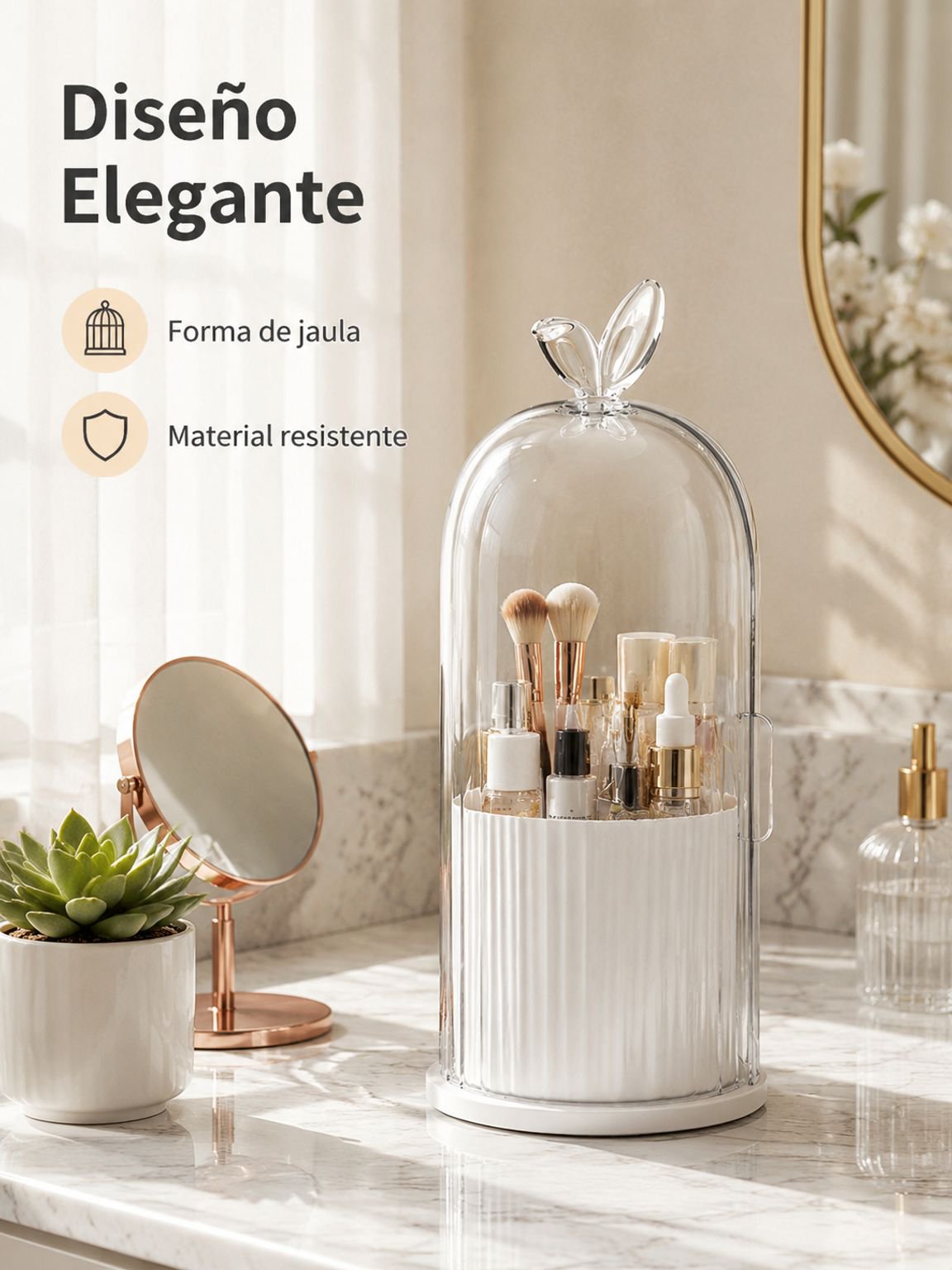 Caja organizadora de maquillaje multifuncional giratoria para tocador
