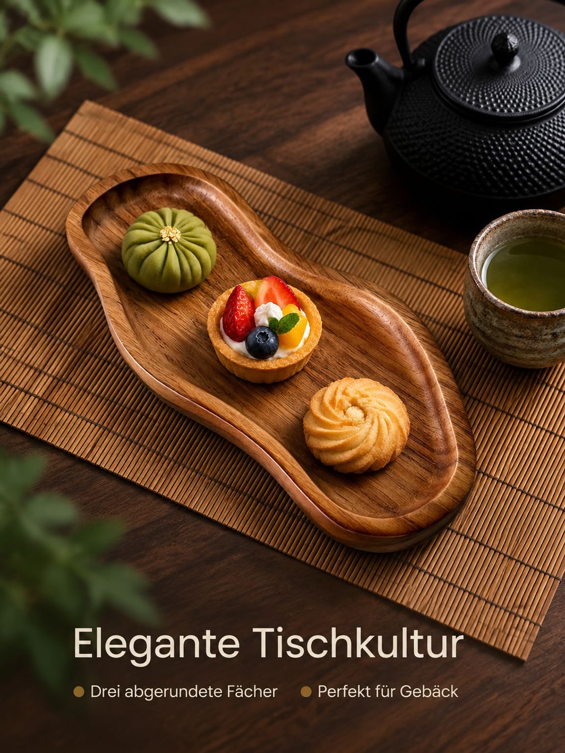 Massivholztablett in Erdnussform, Japanisches Tablett für Desserts, Obst und Brot