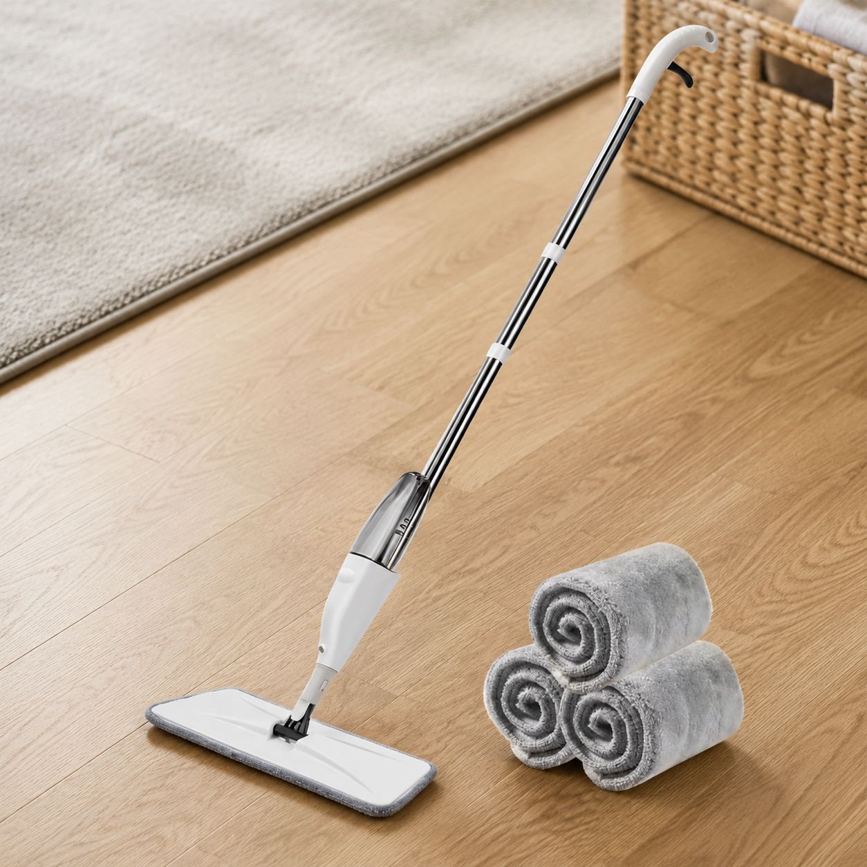 One-Swipe Clean mop showing detachable thick pad