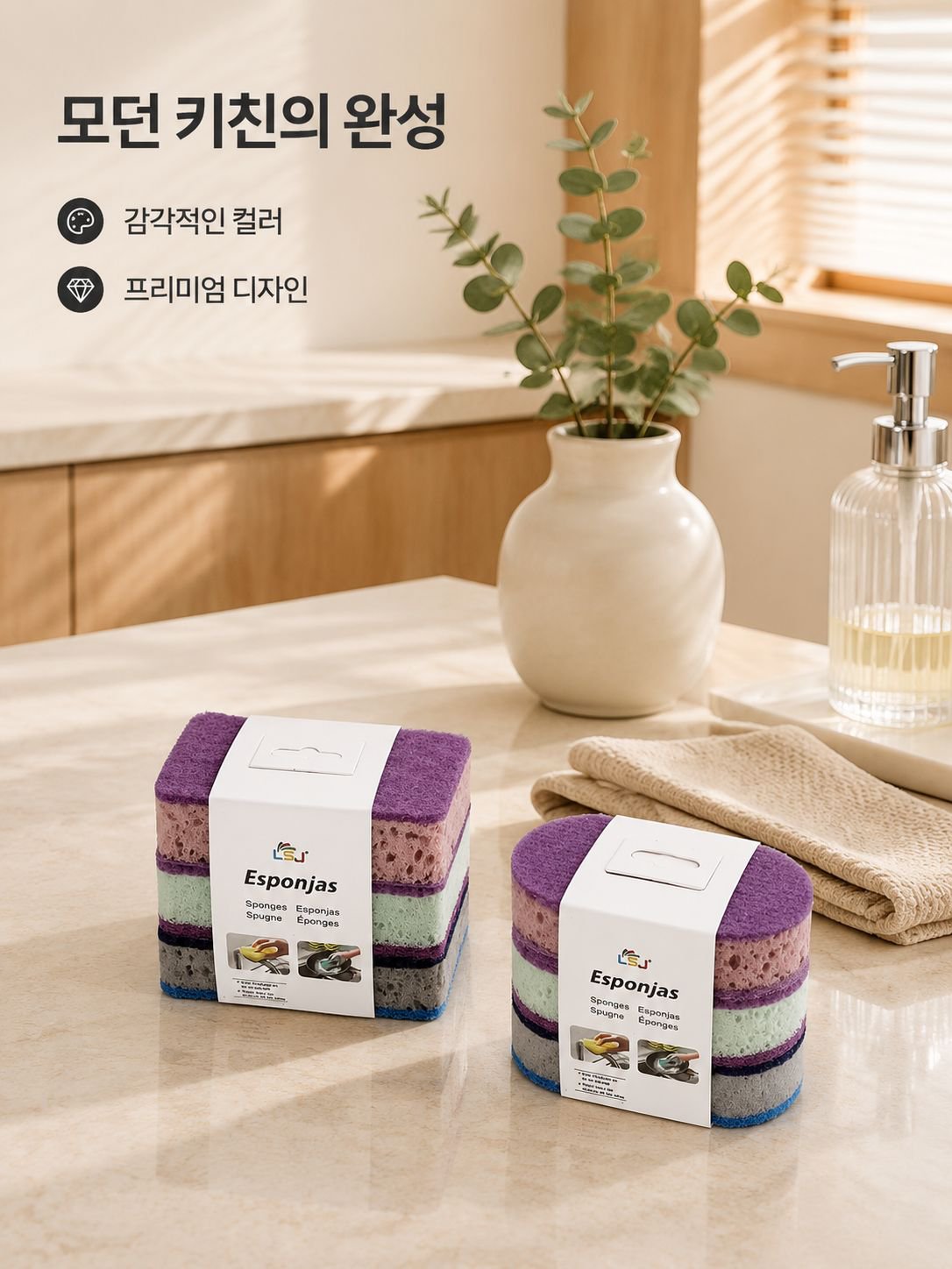 고급스러운 컬러 수세미 스펀지 브러시