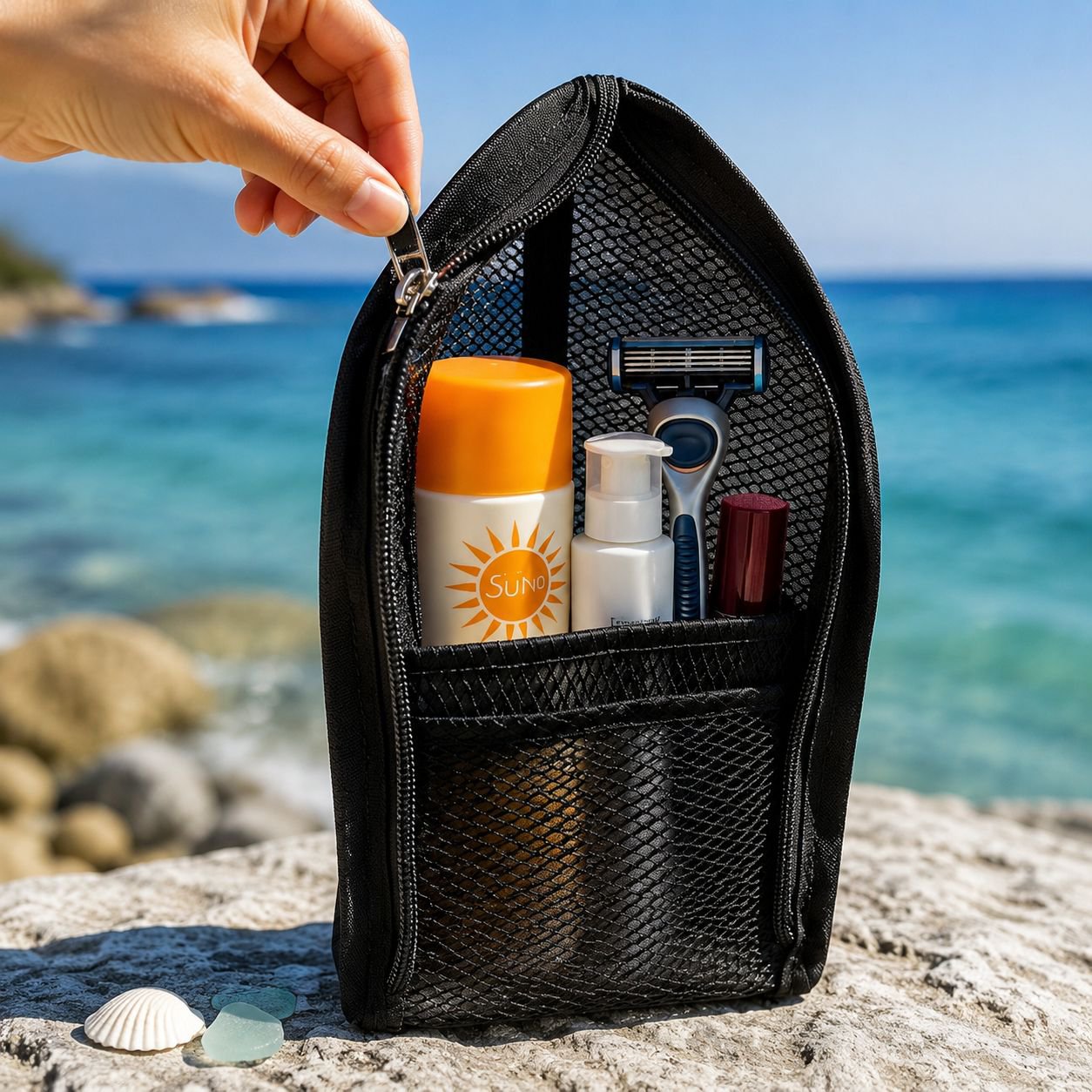 Interior pockets of travel toiletry bag