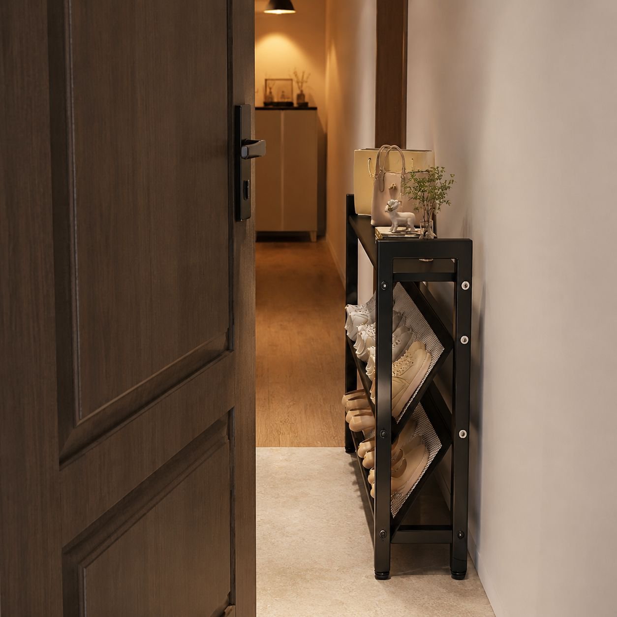 Slanted Mesh Breathable Design, Space-Saving Assembly Shoe Cabinet for Behind Door