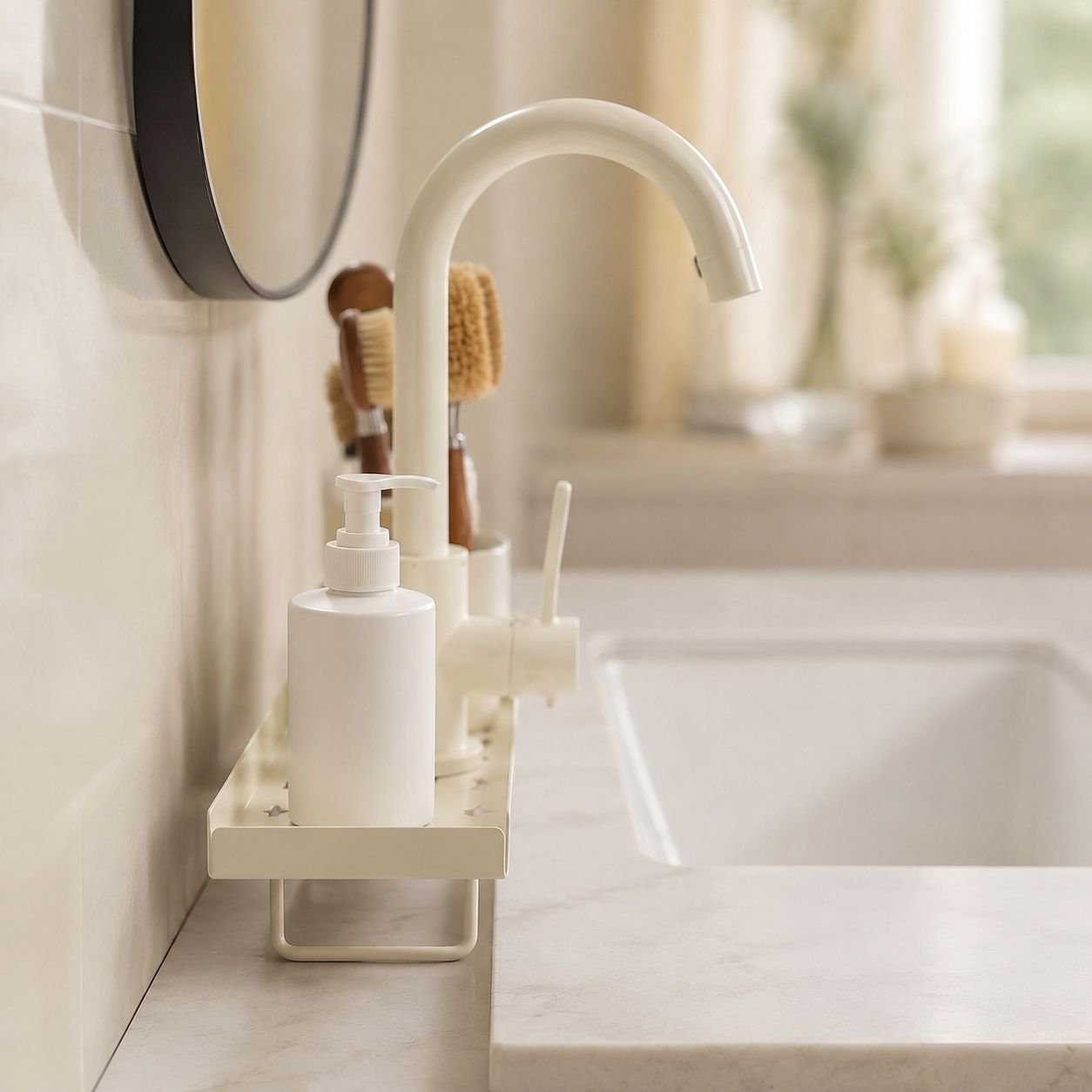Close-up of Bathroom Faucet Plant Stand with decorative plants