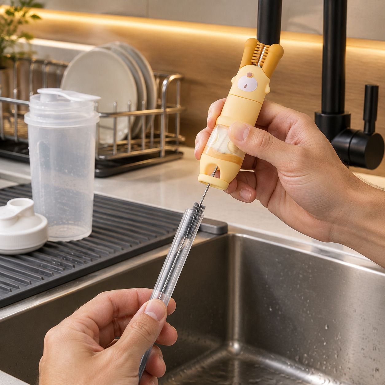 5-in-1 Lid Cleaning Brush with ergonomic grip for easy handling