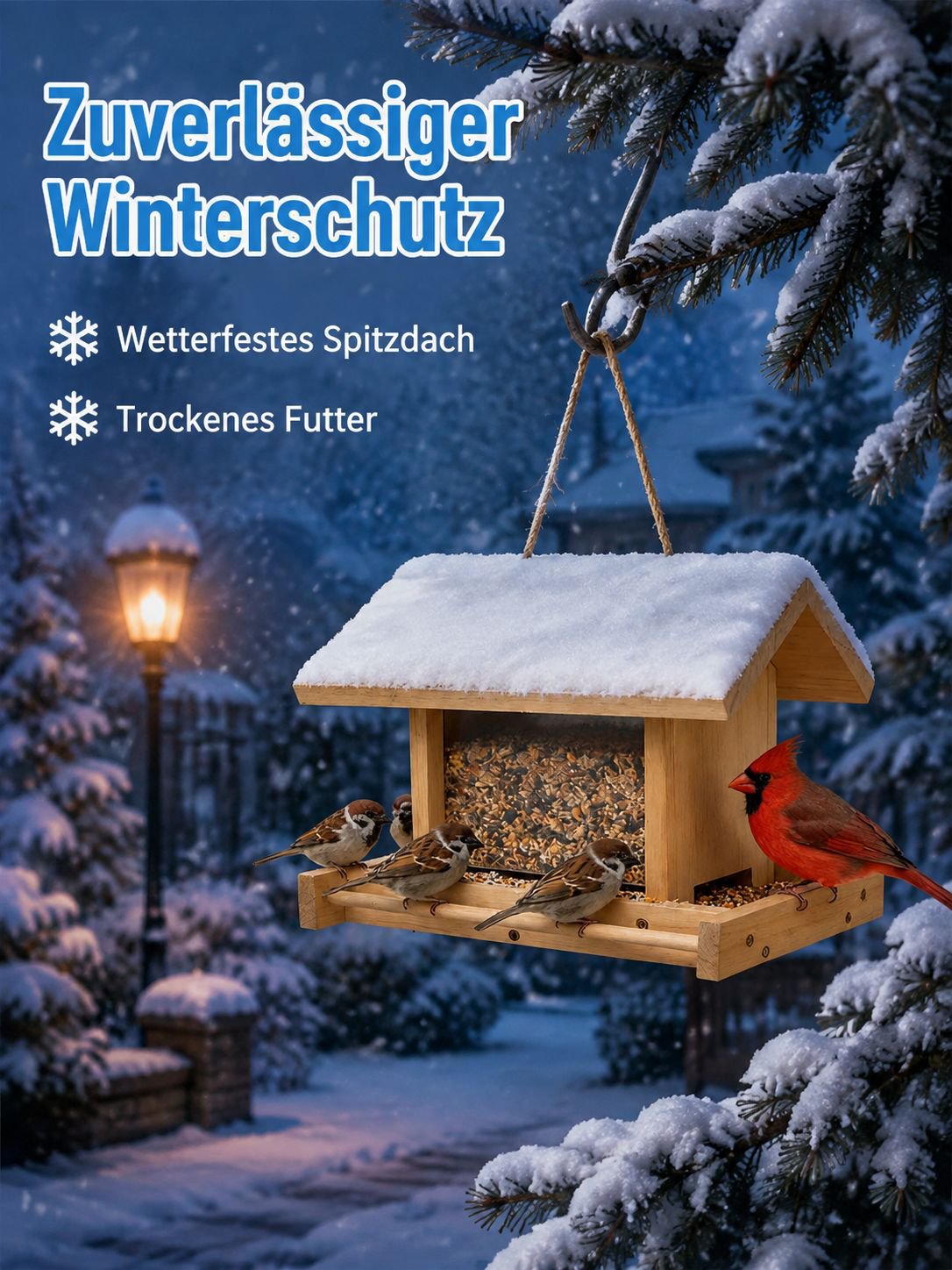 Vogel-Futterstation aus Kiefernholz, Villa-Stil, Pastoralischer Garten und Balkon-Hängedeko