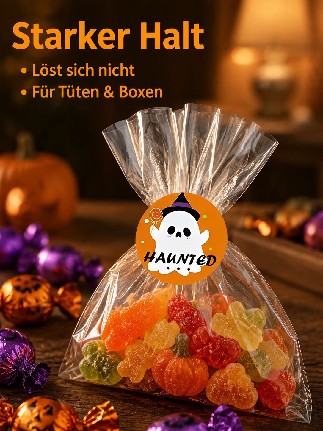 500 Halloween Sticker pro Rolle, Partyversiegelungsaufkleber für Kinder und Süßigkeitentüten