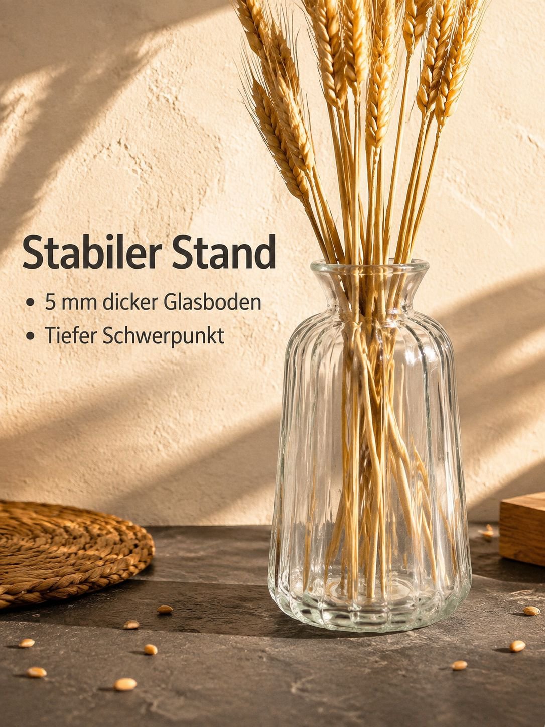 Dekorative Tischvase im französischen Retro-Stil aus geprägtem Glas, transparente Hydrokultur-Blumen
