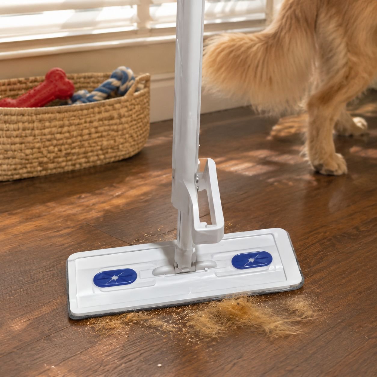 Hands-free household mop cleaning wooden floor
