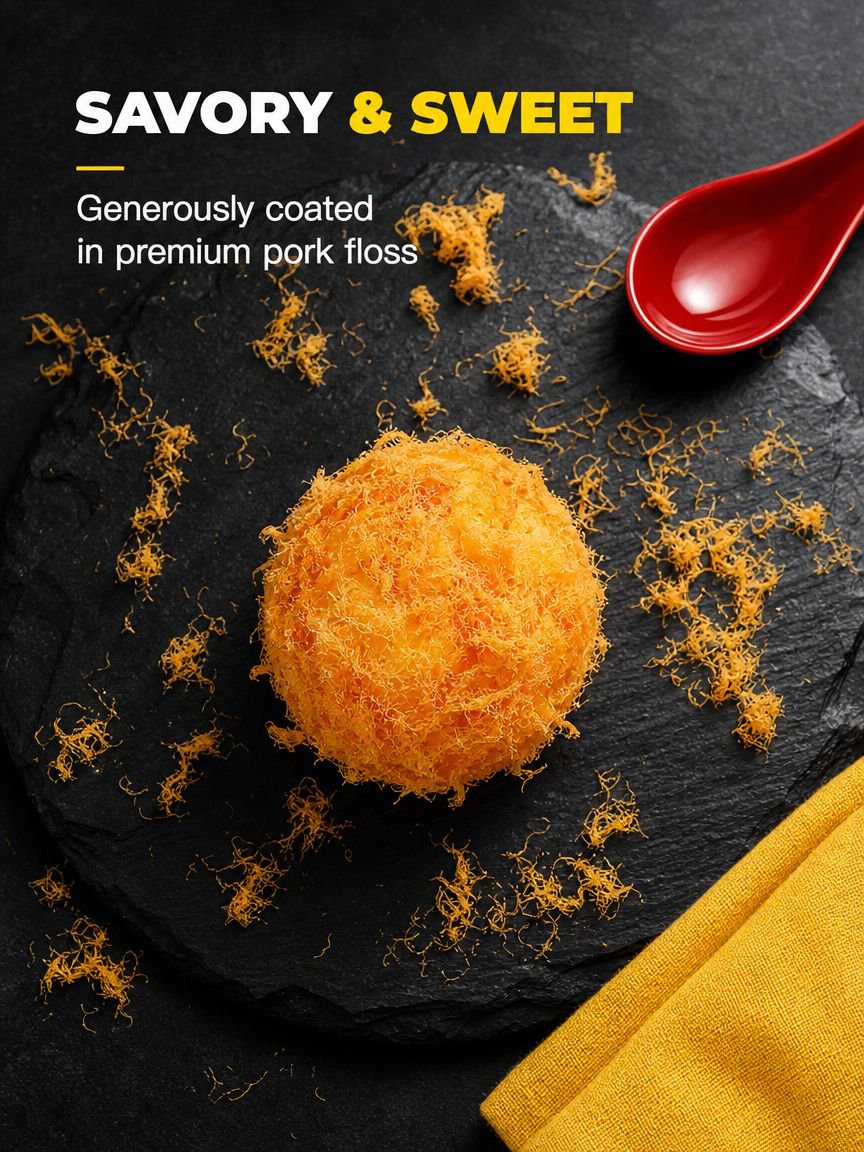 Handmade Pork Floss Cake on wooden platter