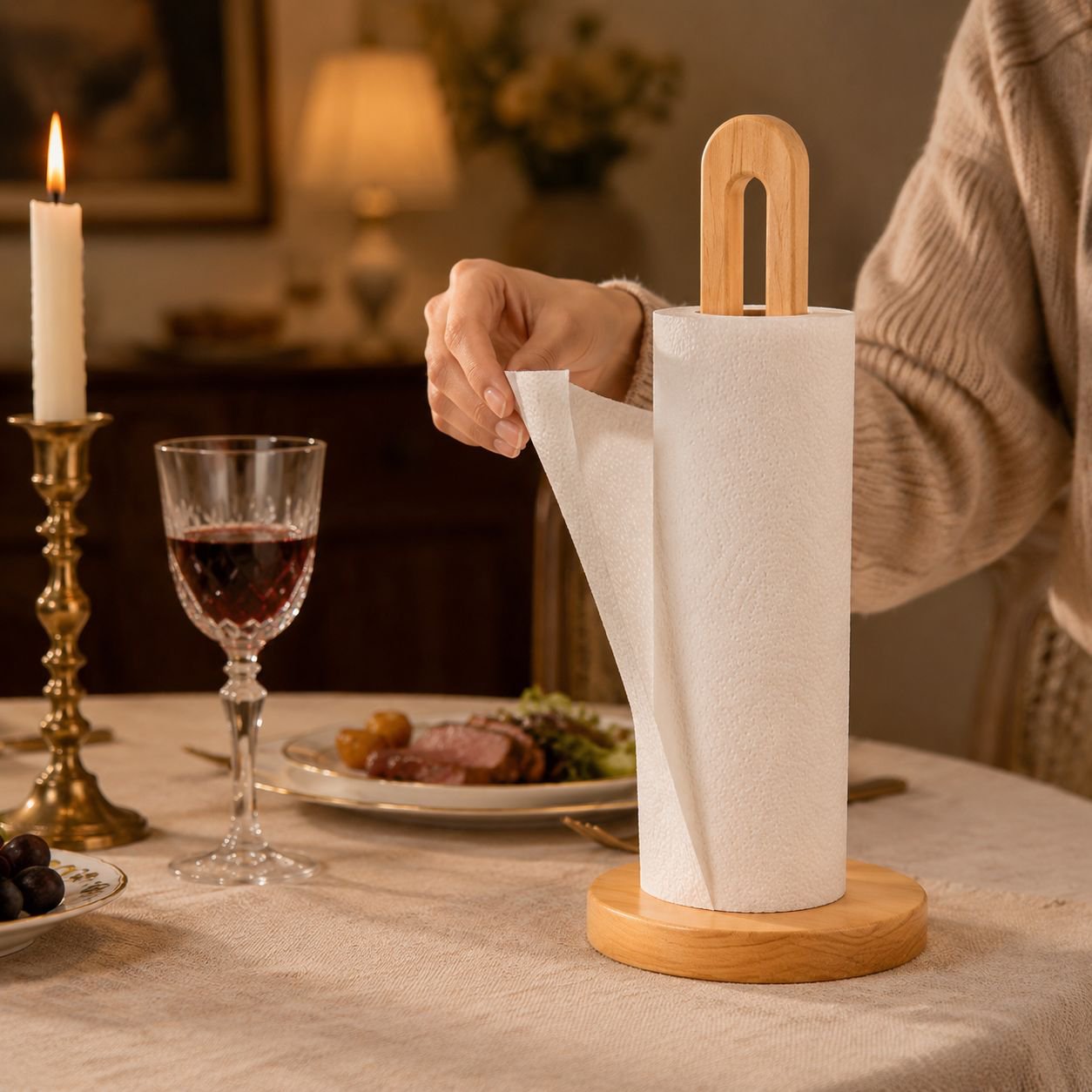 Porte-rouleau en bois naturel pour cuisine