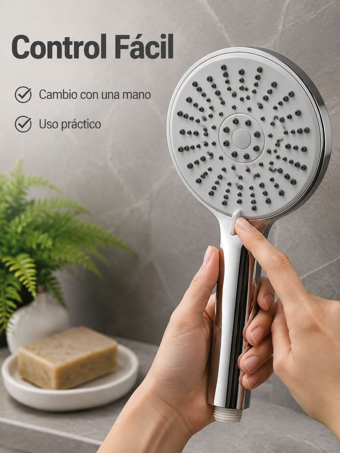 Regadera manual de cinco modos con panel de silicona