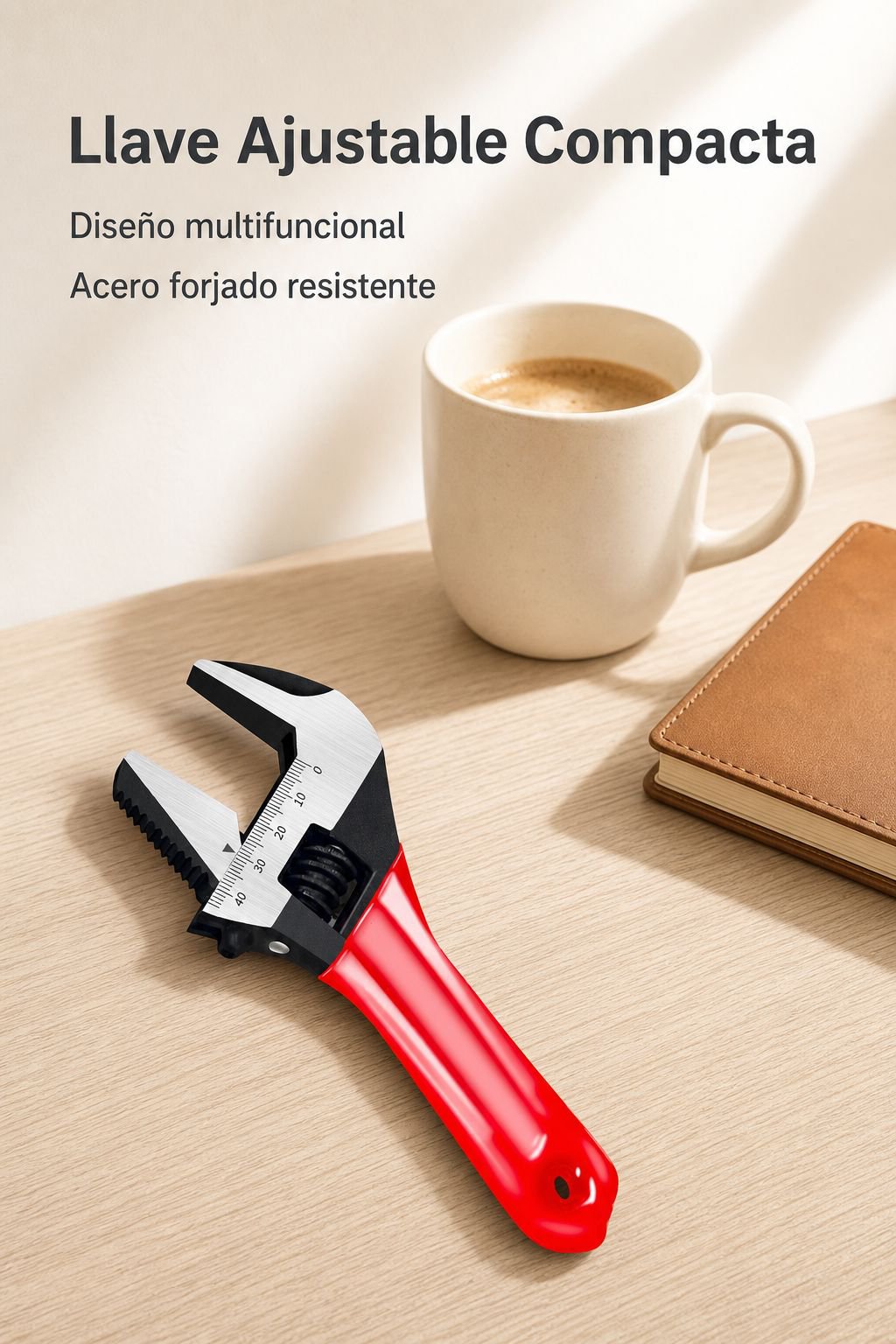 Llave ajustable de boca grande de acero completo con mango corto