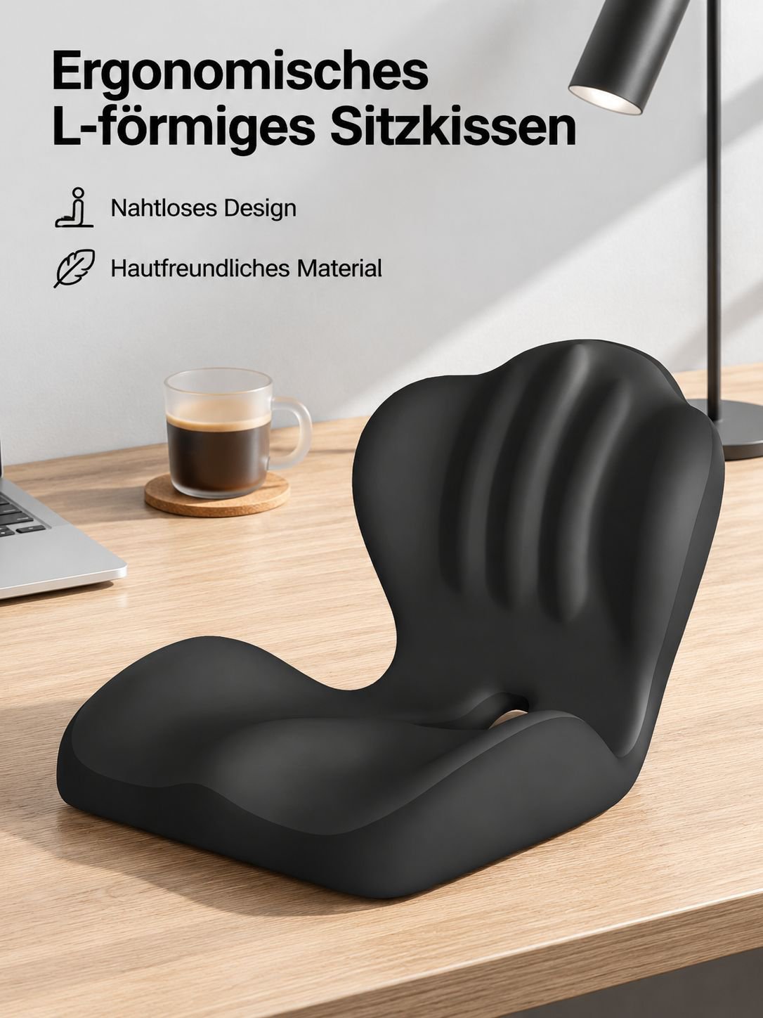 Rückenlehne und Sitzkissen aus einem Stück Memory-Schaum, atmungsaktiv, mit Lendenwirbelstütze.
