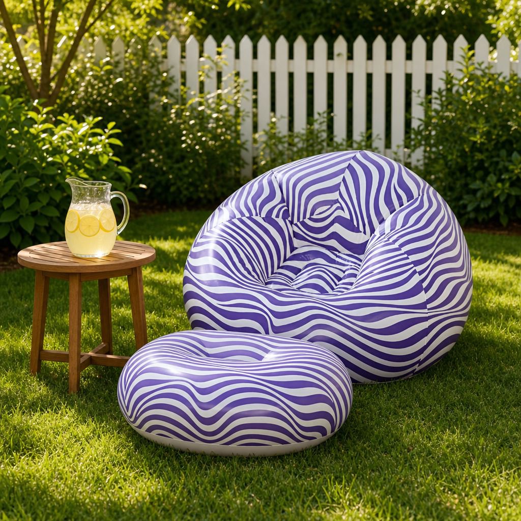 Flocking Lazy Sofa Recliner Set Inflatable Foldable Outdoor Lounge Sofa