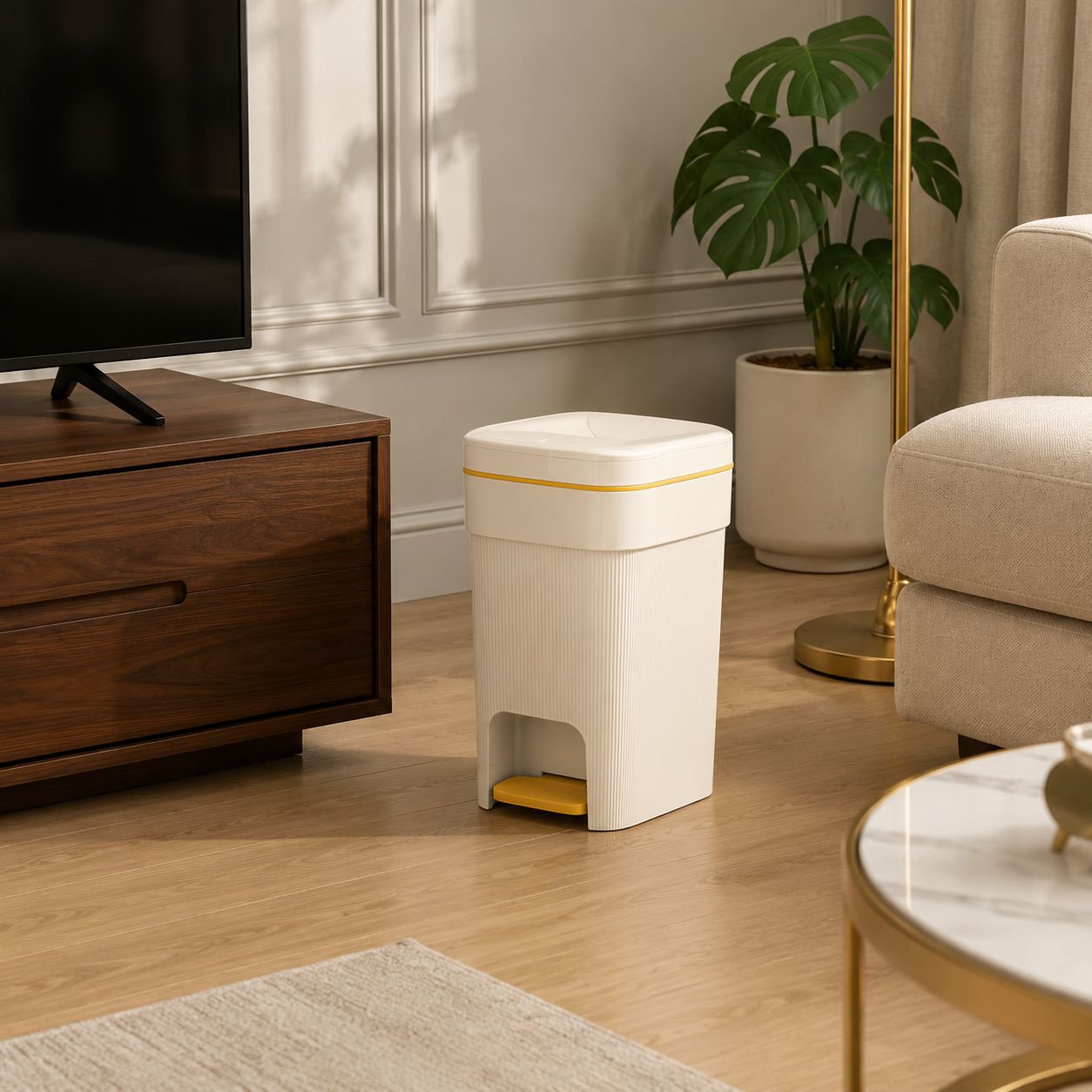 Modern large trash bin with lid for home use