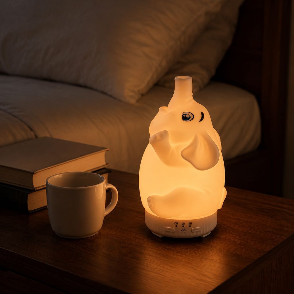 Difusor de Aromas con Siete Colores, Elefante Giratorio, Humidificador Mini Silencioso Estilo Medusa
