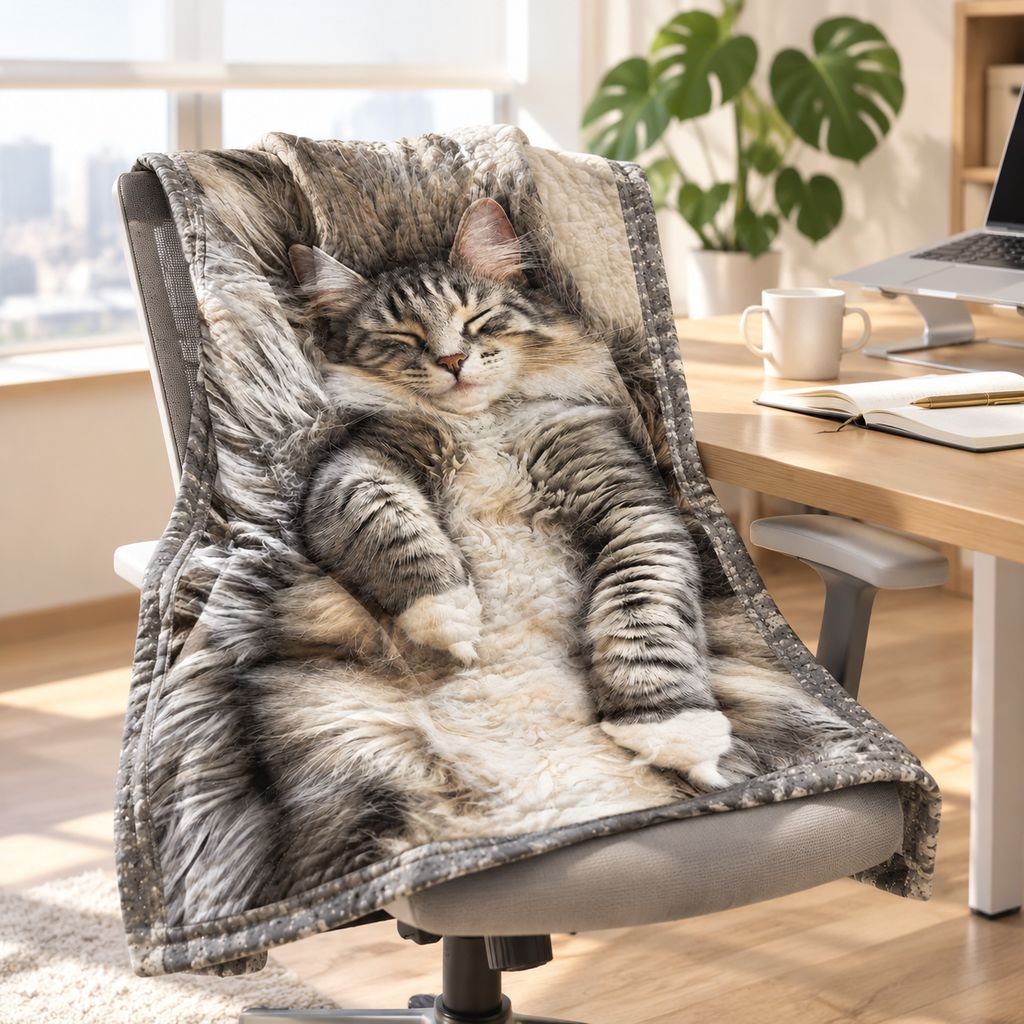 猫柄の持ち運びやすい薄手お昼寝ブランケット