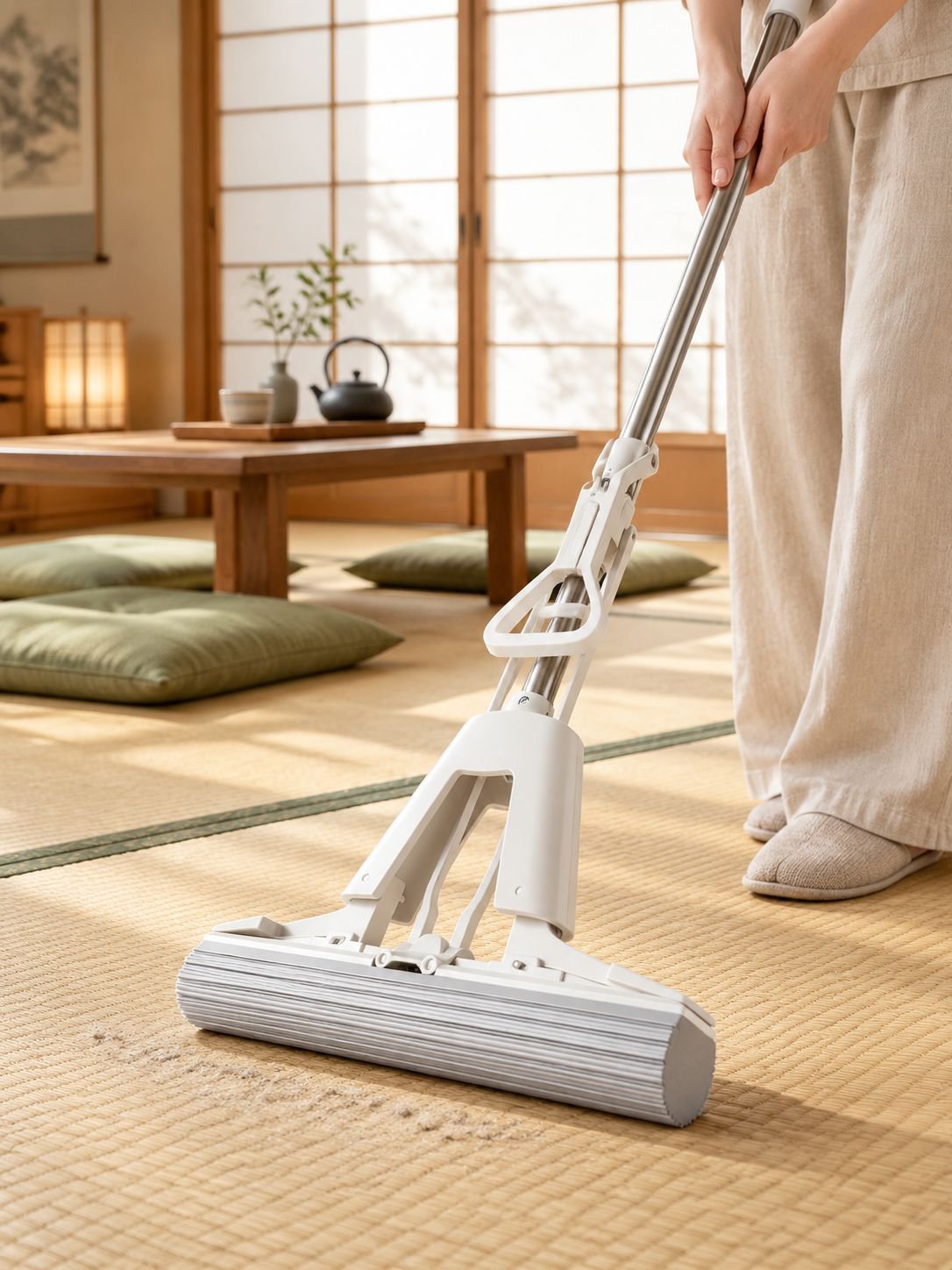 乾湿両用で使えるスポンジモップの使用例