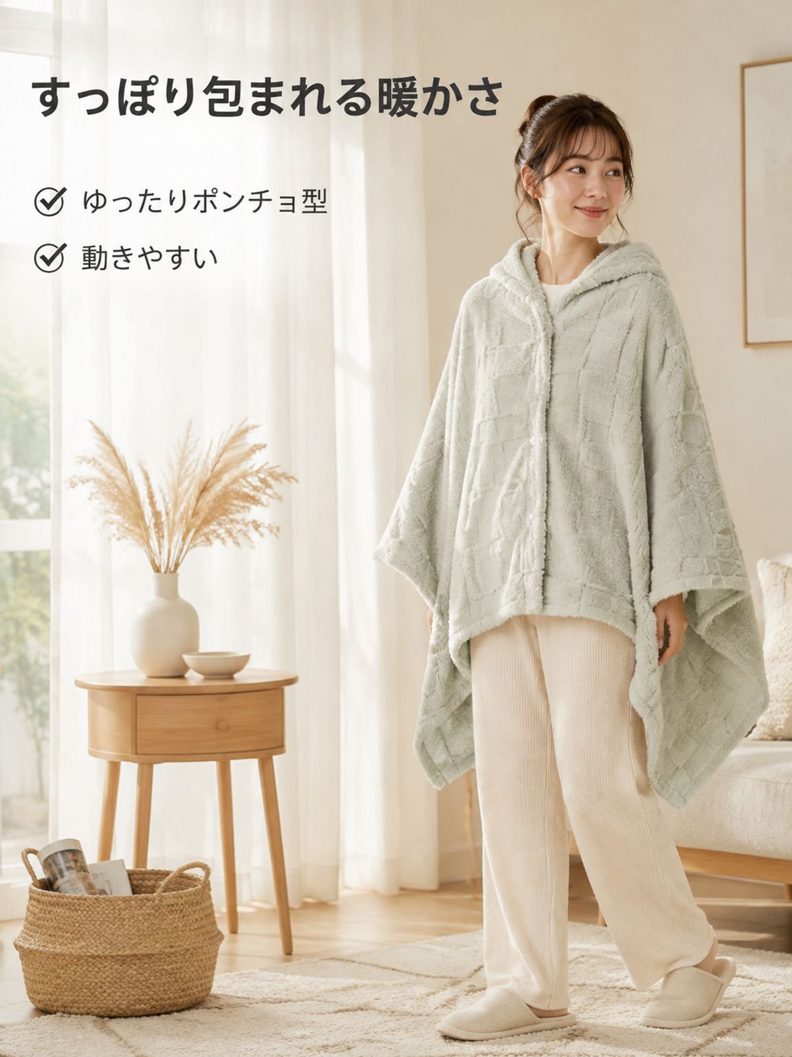 スナップ付きフリース毛布