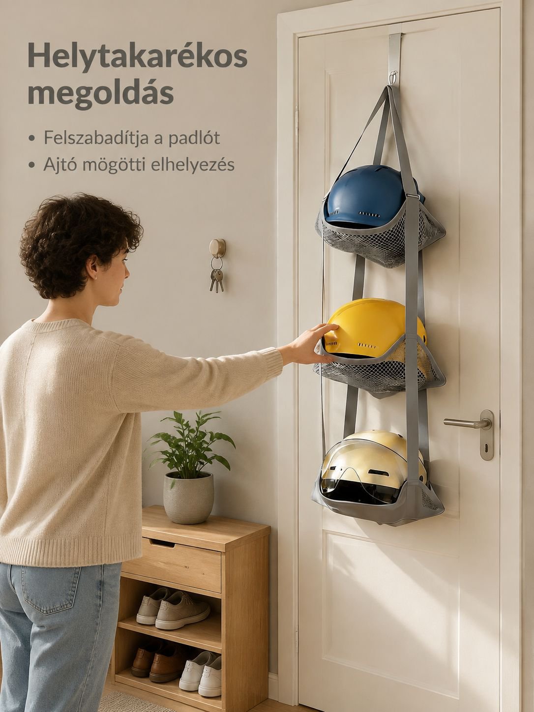 Többrétegű hálós labdatároló fali akasztó