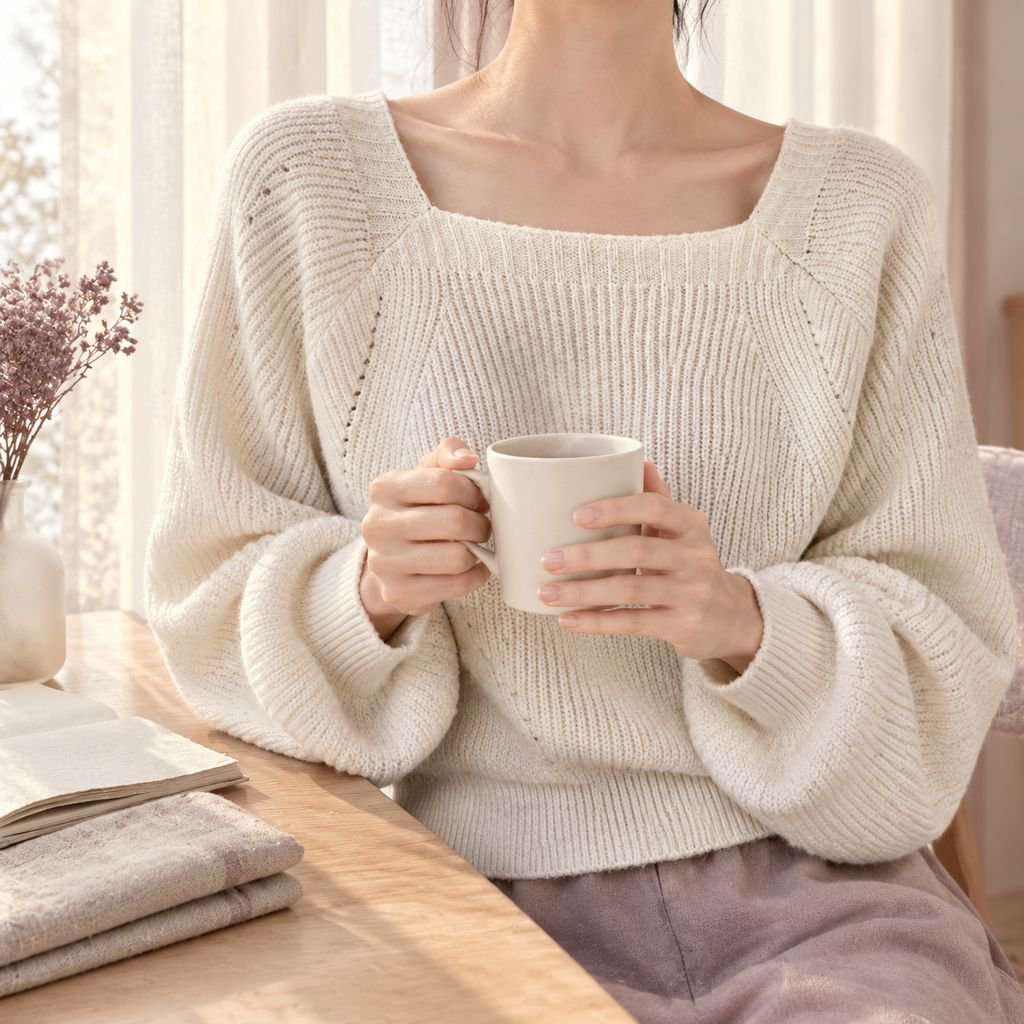 大人可愛いゆったりニットのコーディネート