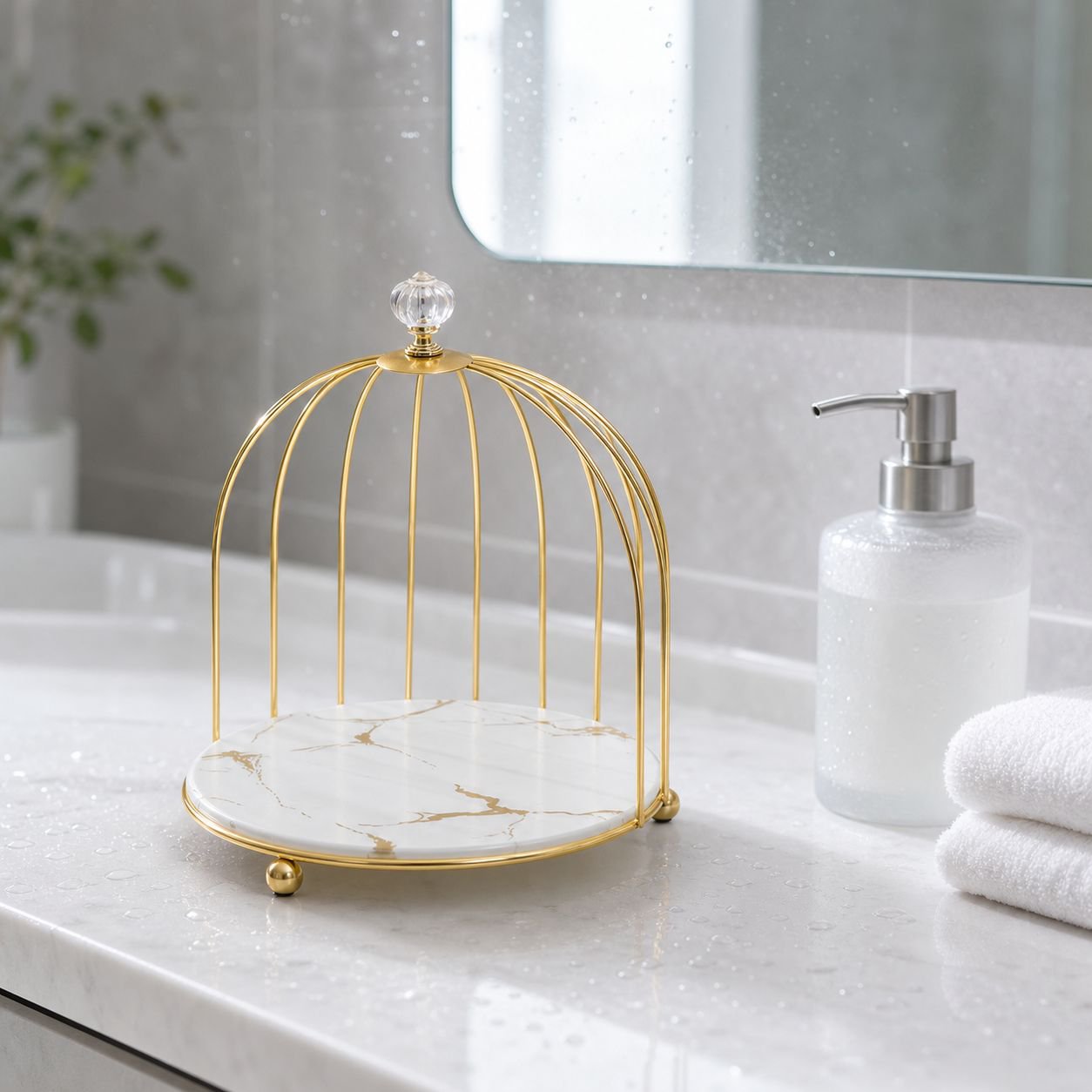 Iron Birdcage Desktop Organizer Cosmetic Storage Shelf