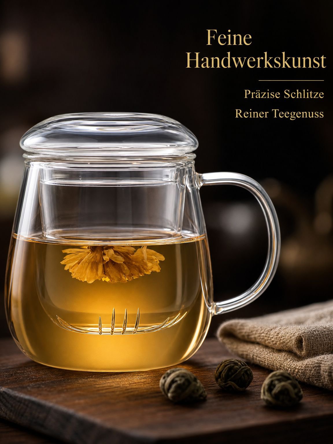 Doppelwandige Teetasse aus Borosilikatglas mit Filter