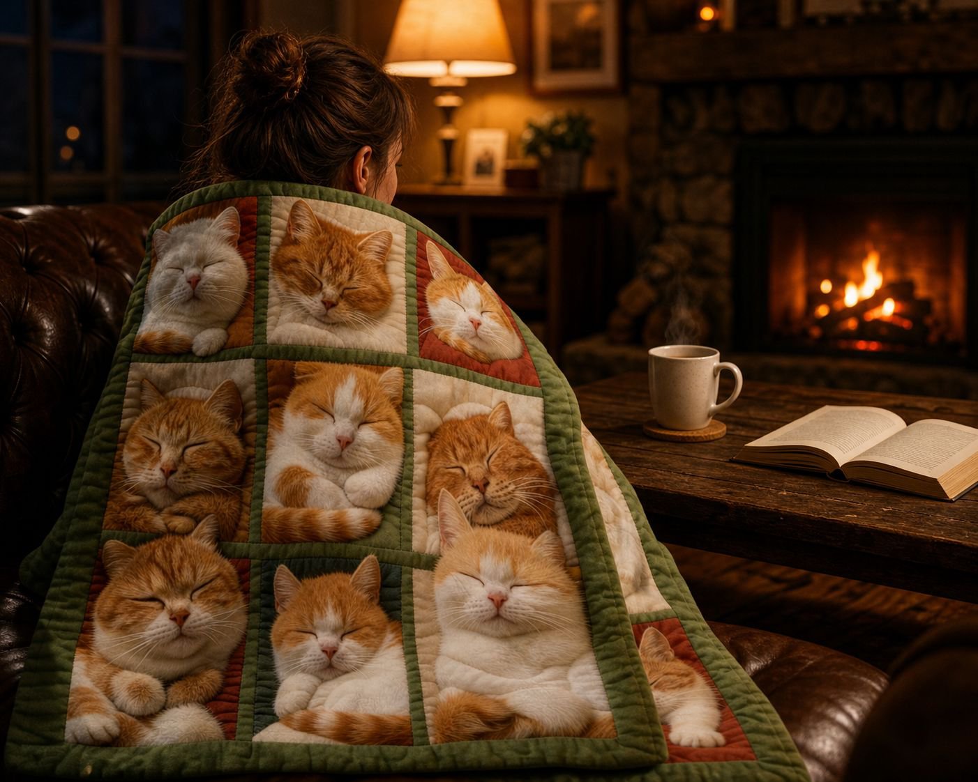Retro cat blanket with custom digital print of pet photo