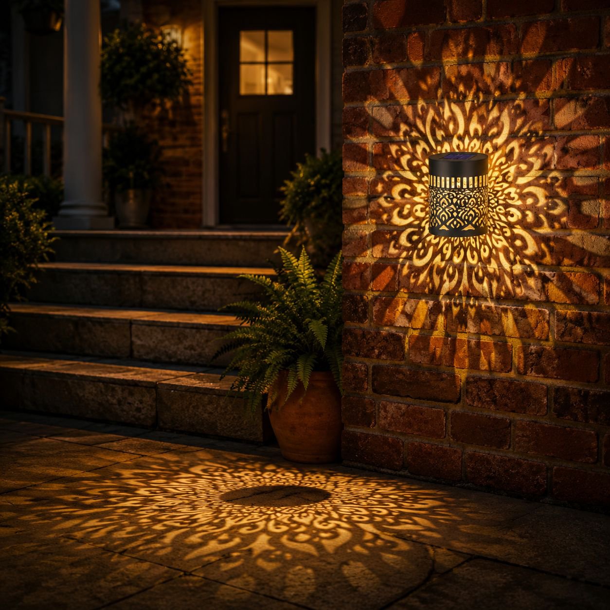 Waterproof solar courtyard wall lamp installed on outdoor wall