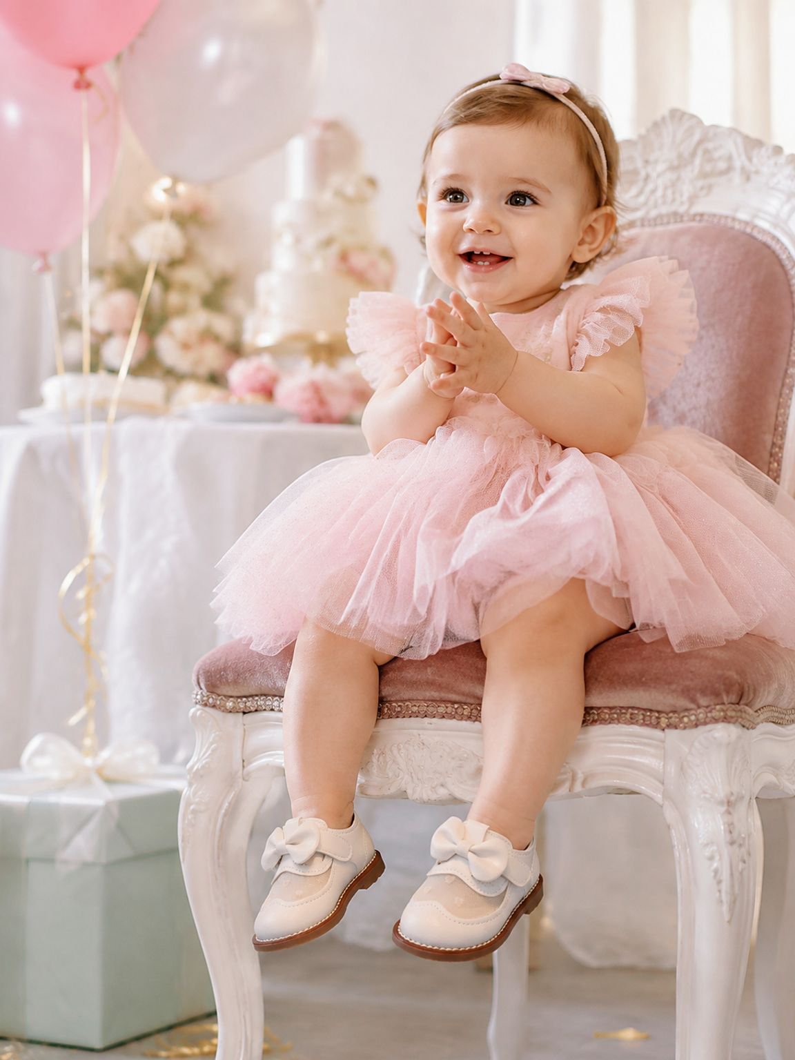 Zapatos de suela blanda y transpirables para bebé estilo princesa