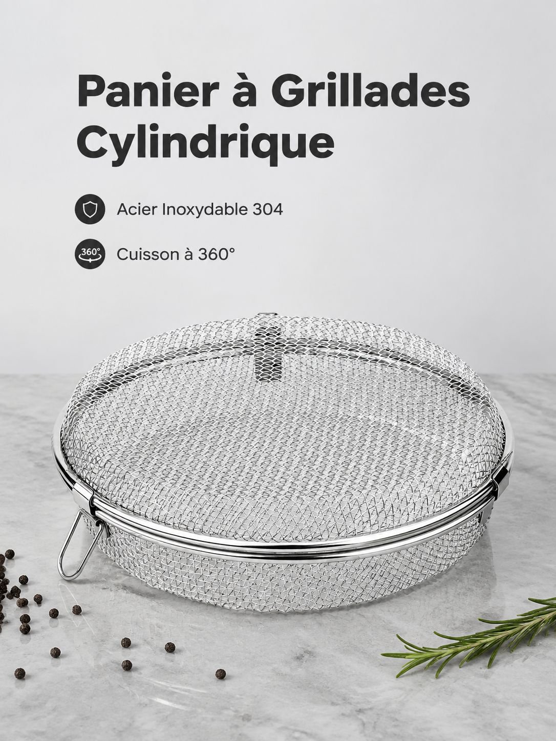 Grille de barbecue polyvalente en acier inoxydable 304, friteuse à air, panier à pop-corn pour four