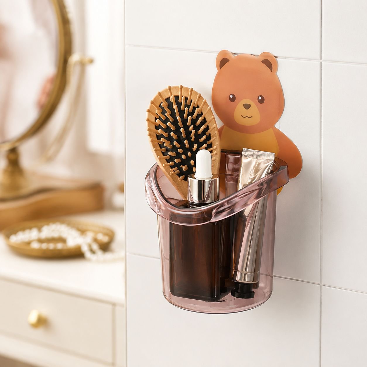 Étagère murale de salle de bain sans perçage pour brosses à dents et rangement