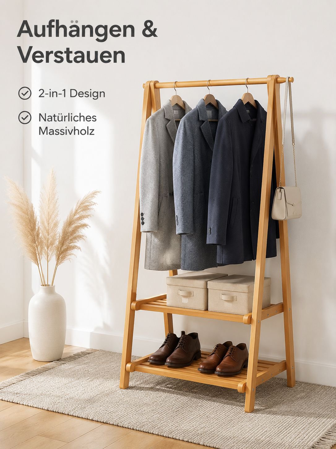Klappbare Garderobe aus Massivholz