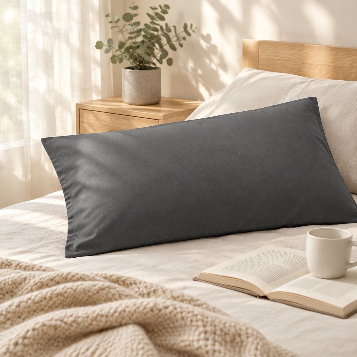 48x74 Simple Home Pillowcase, Washed Cotton, Brushed, Solid Color Pillowcase