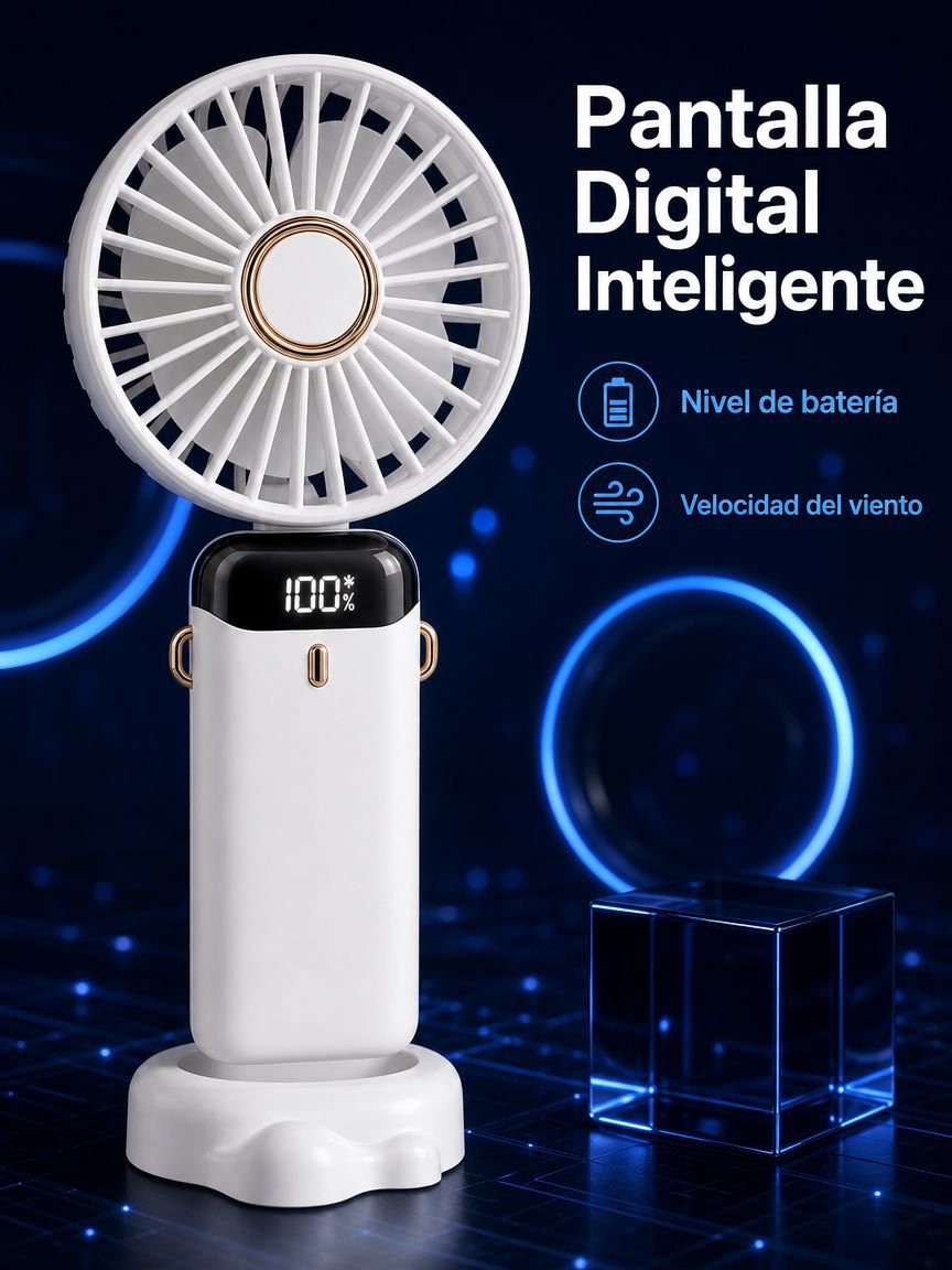 Mini ventilador portátil de mano USB con aromaterapia, silencioso, plegable y pantalla digital