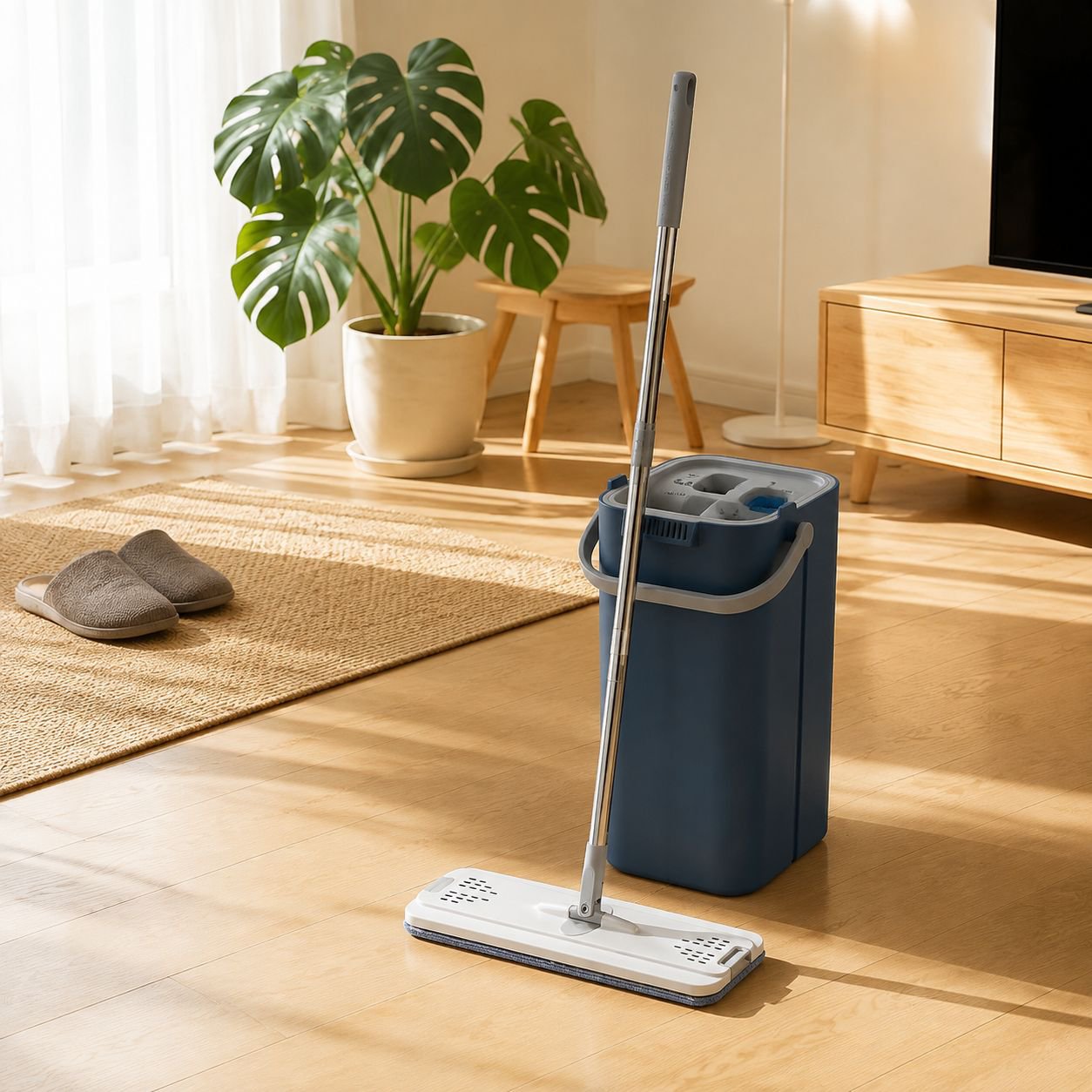 ワンタッチクリーンフラットモップバケツ 家庭用モップ