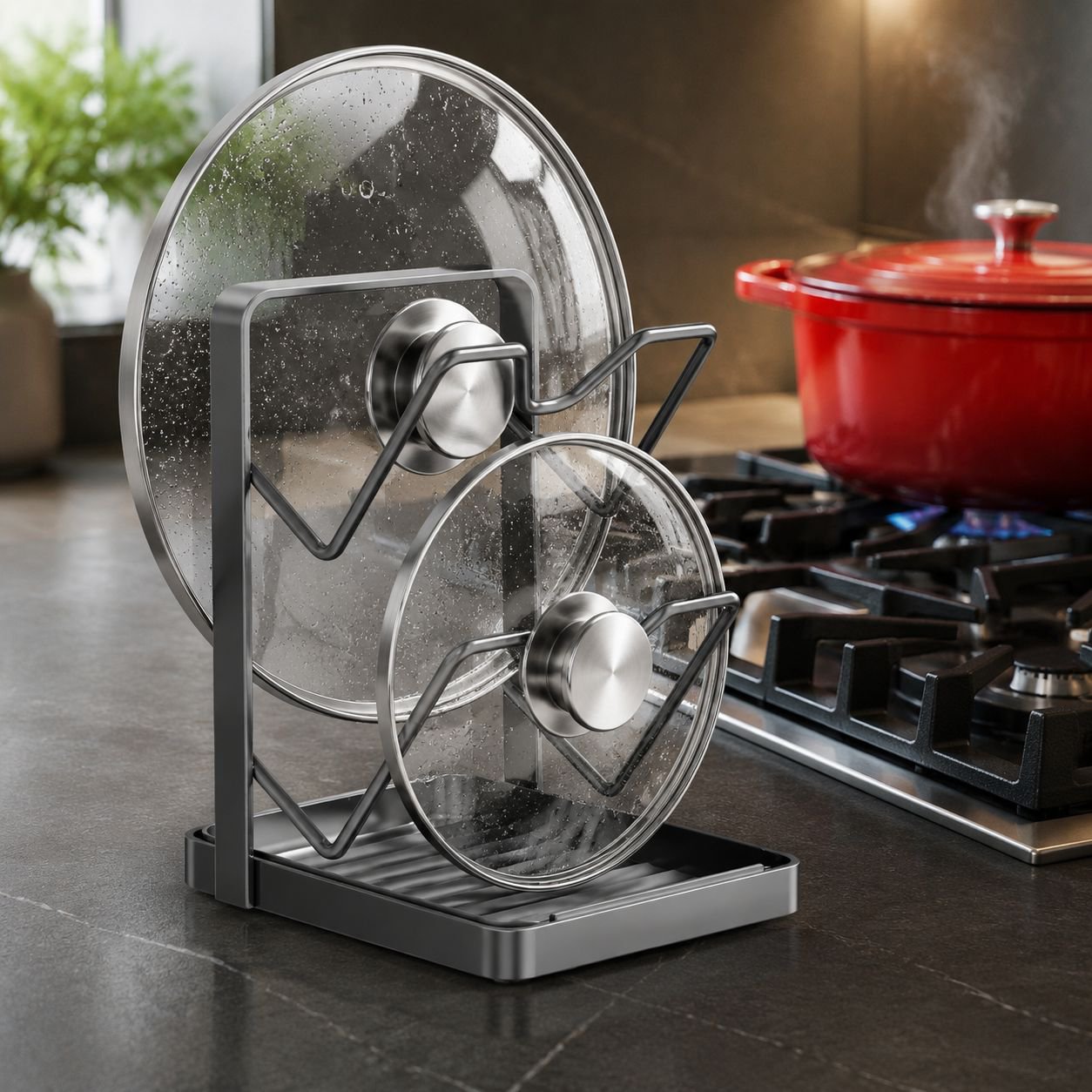 Kitchen Sink Stainless Steel Drain Rack, No-Drill Pot Lid Storage Organizer