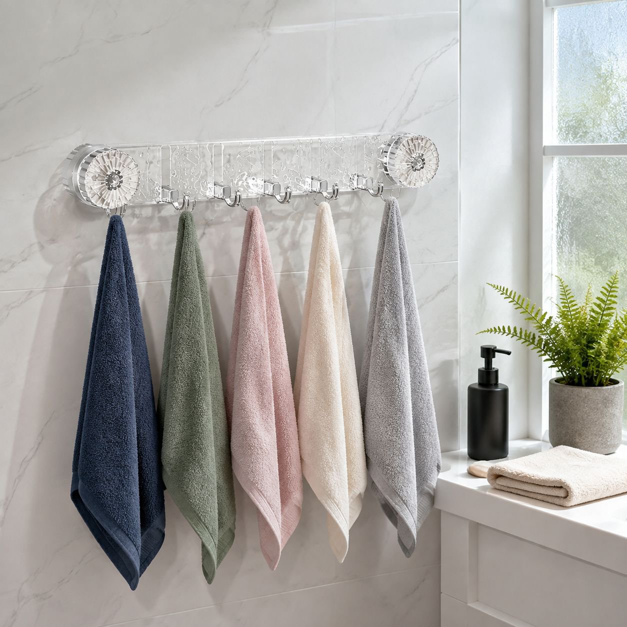 Ripple swivel suction cup hooks holding kitchen utensils