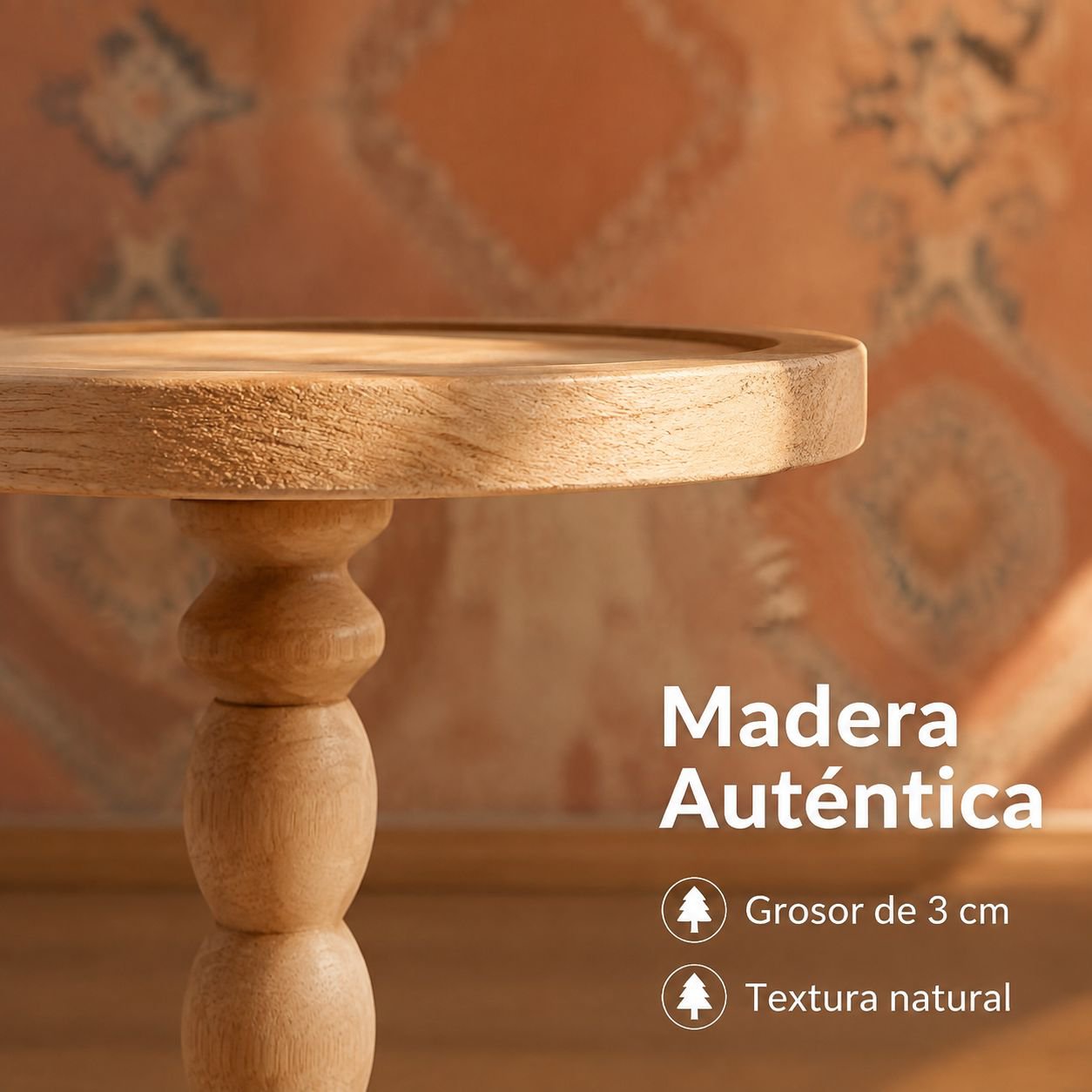 Mesa auxiliar redonda de madera maciza