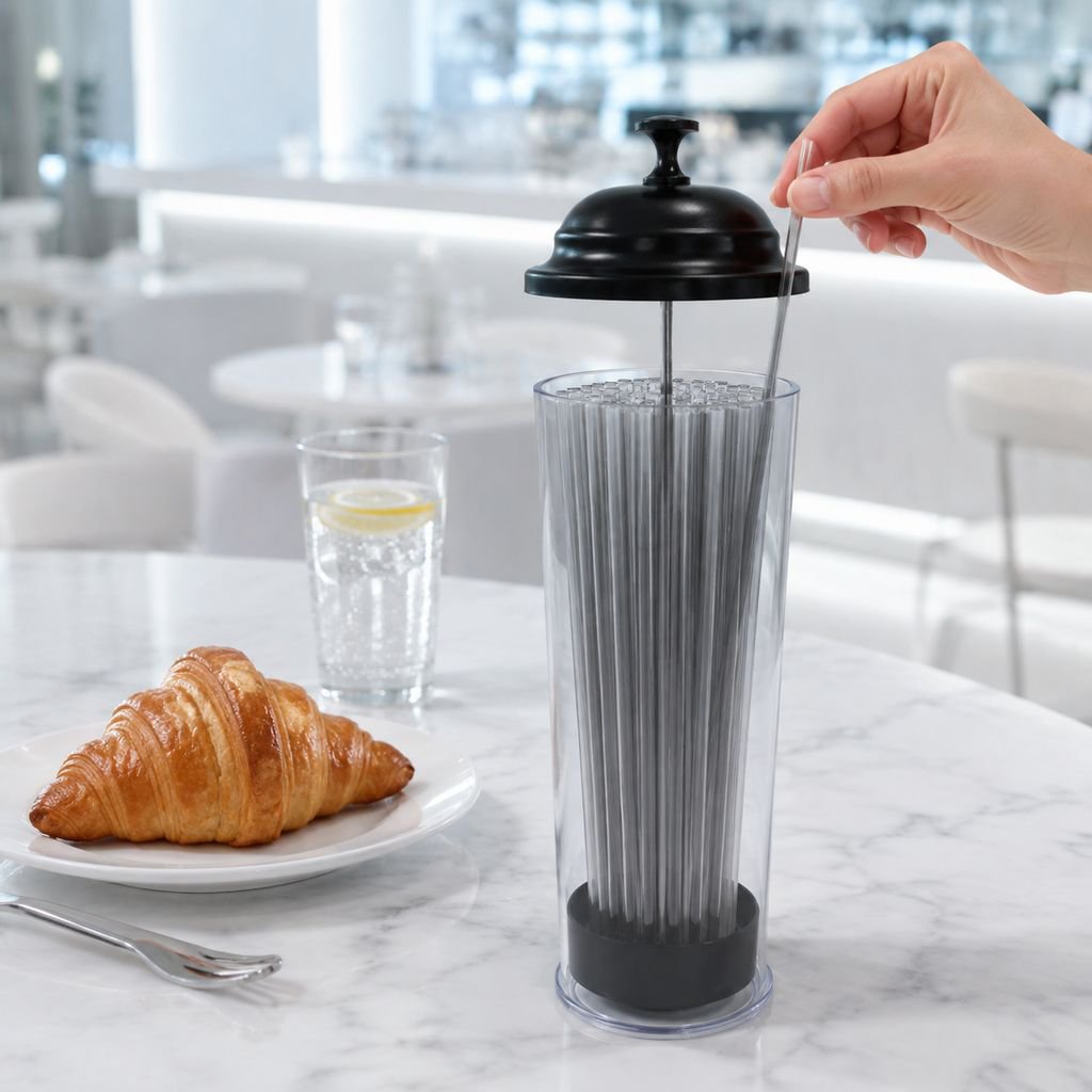 Clear Straw Tube Box on Counter