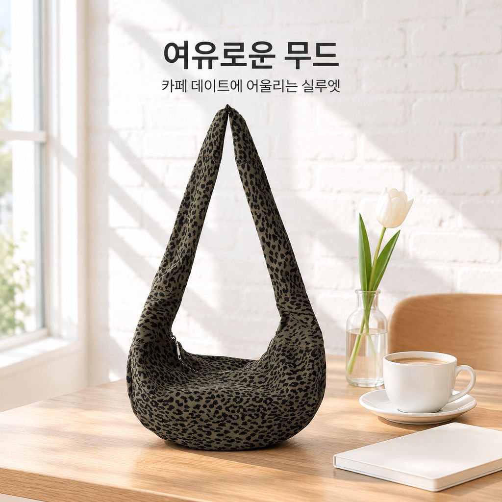 레오파드 만두백 대용량 한국 스타일 패션 캐주얼 출퇴근 활용 숄더 크로스백