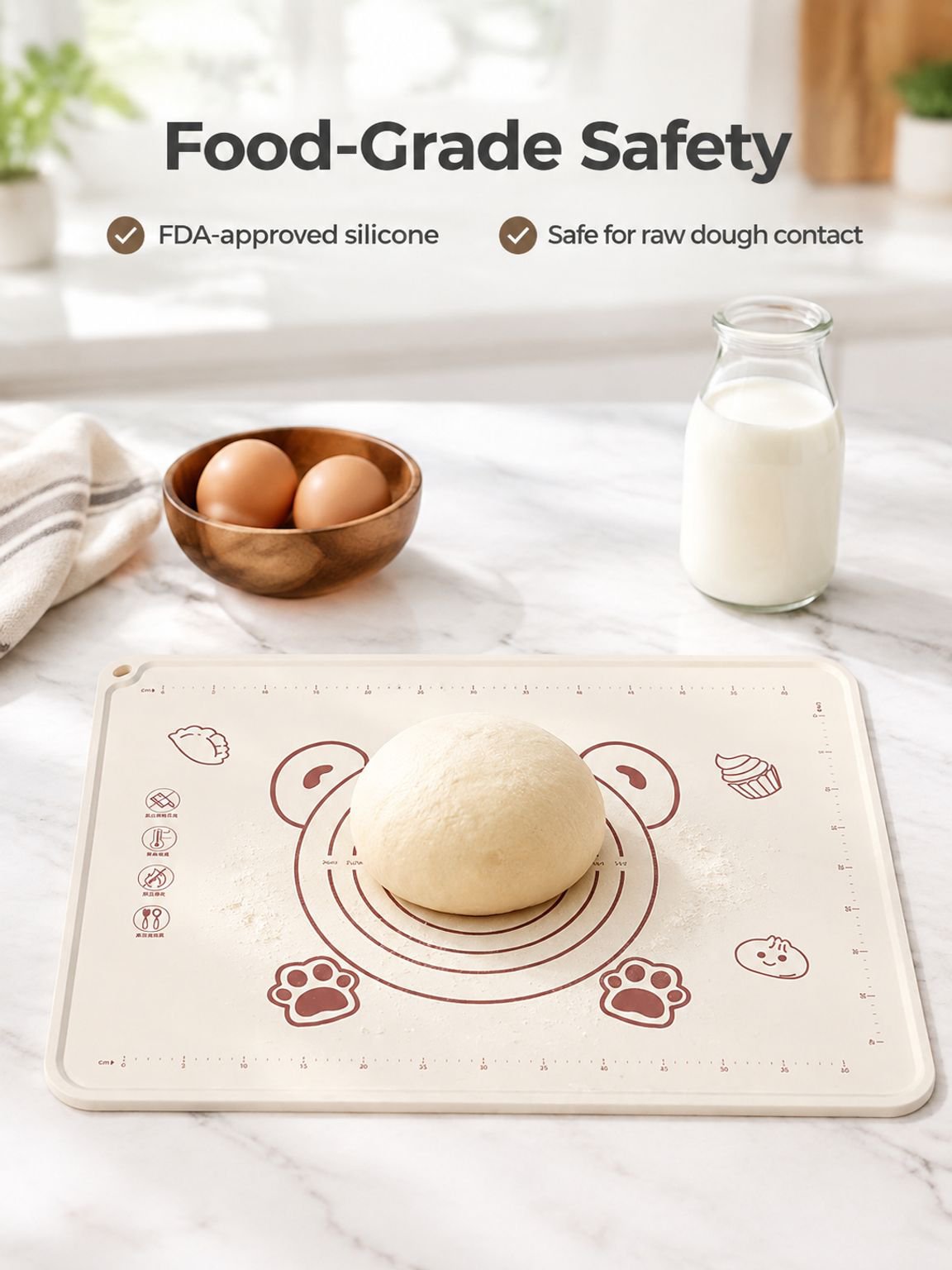 Food-grade dough mat laid flat on a kitchen counter