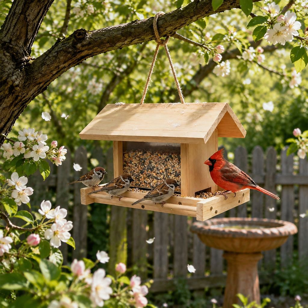 Neues Vogelhäuschen aus Holz, hängender Schmuck aus Kiefernholz, im Villenstil, Kunsthandwerk für de