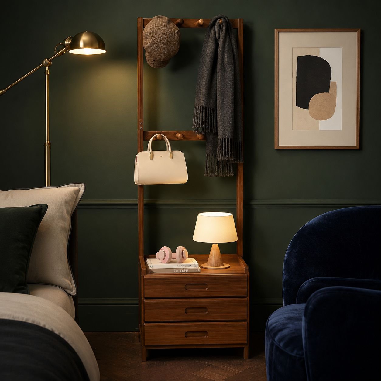 Simple bedside table clothes hanger integrated home bedroom storage rack rental house floor-standing