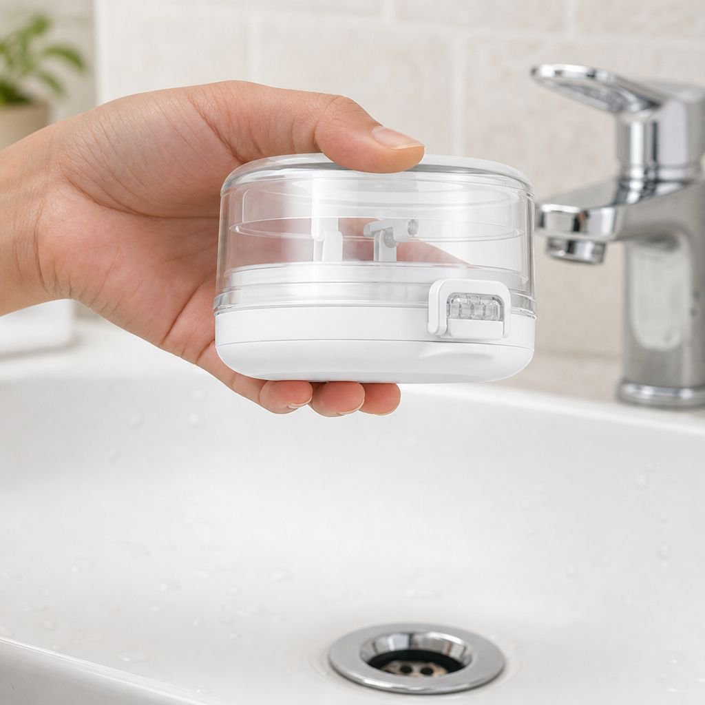 Hygienic dental appliance storage box with secure closure