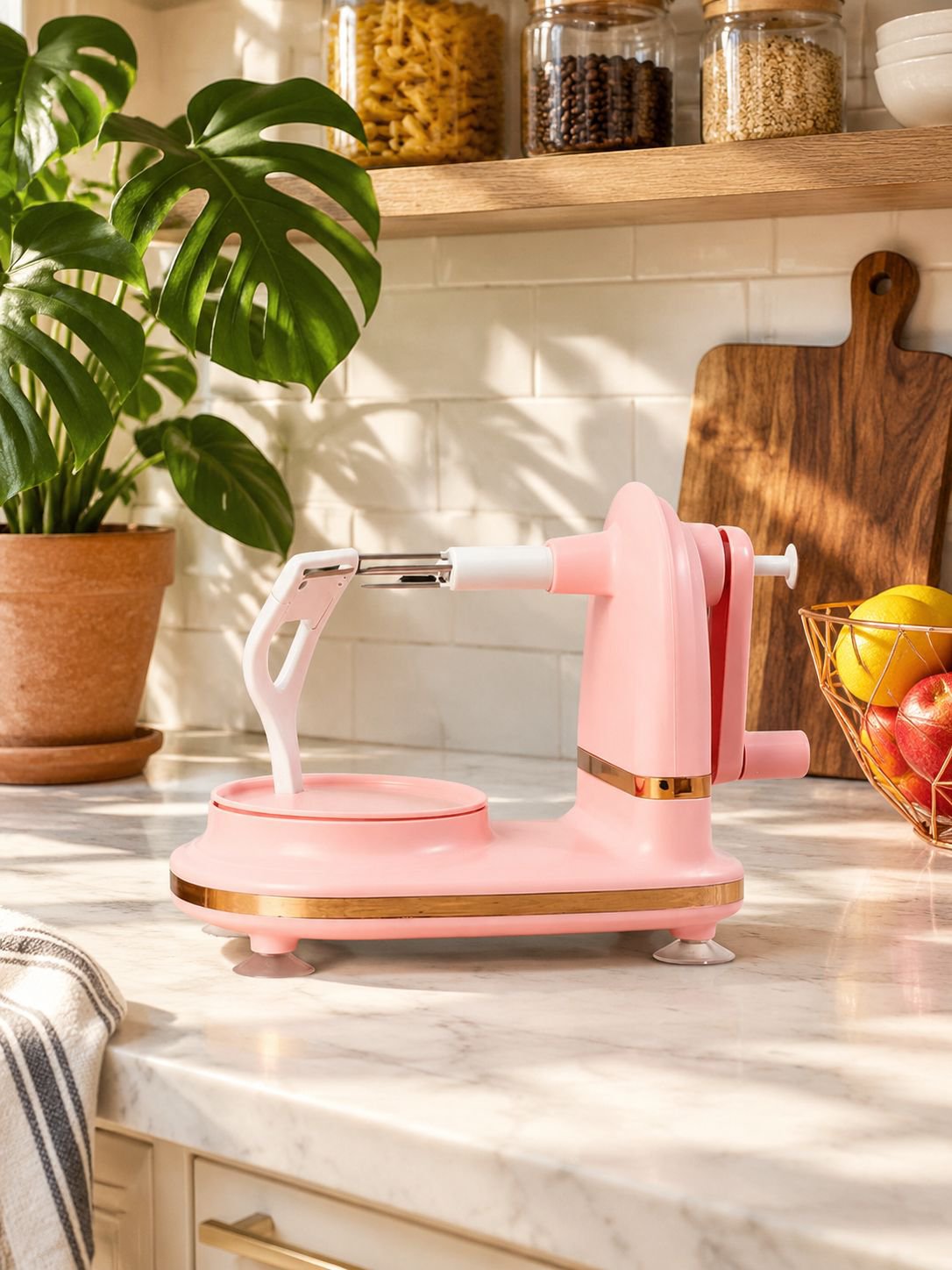 Easy-to-use manual fruit peeler with comfortable hand crank