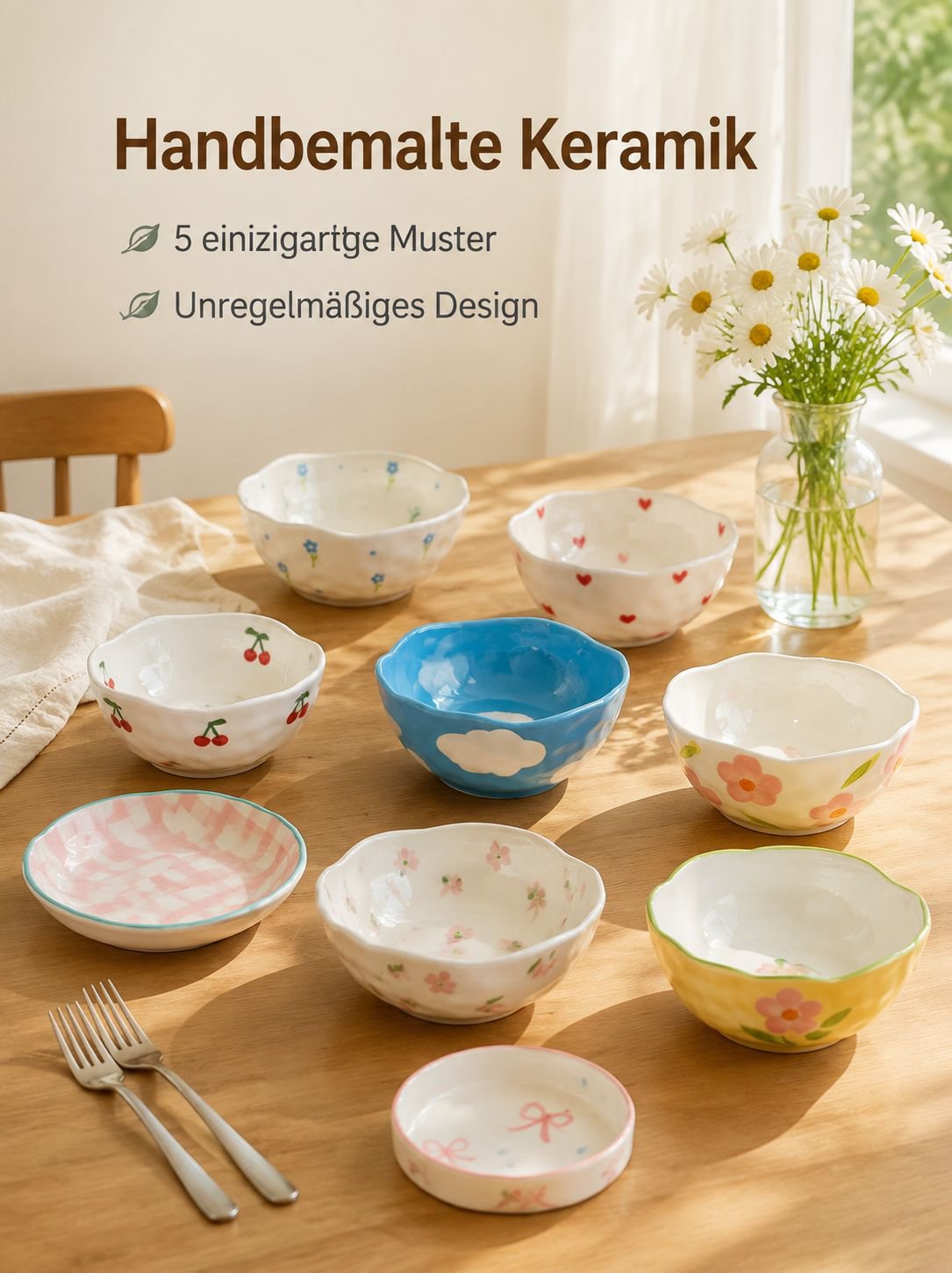 Handbemaltes, kreativ geformtes Keramikgeschirr