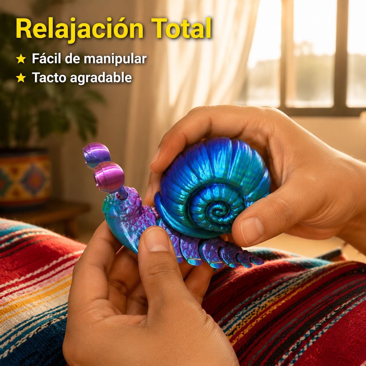 Figura de caracol articulado impresa en 3D para escritorio