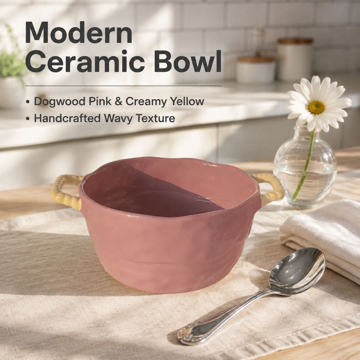 Large Ceramic Double-Handle Soup and Noodle Bowl