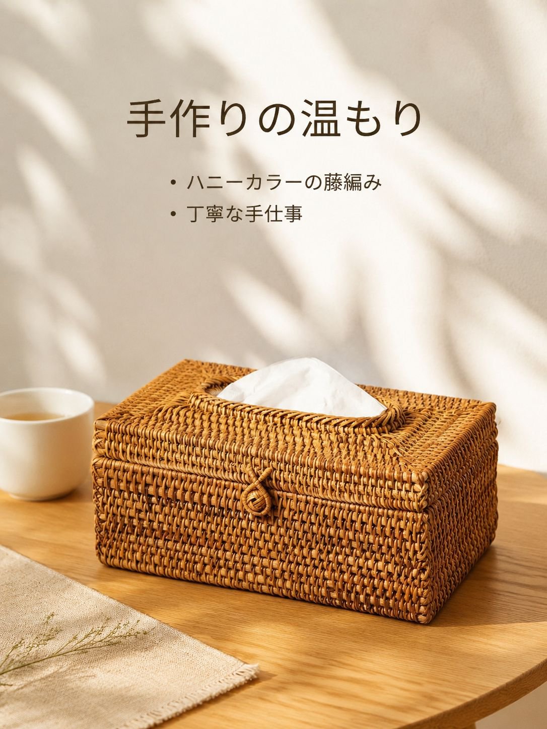 手作りの籐製ティッシュボックス
